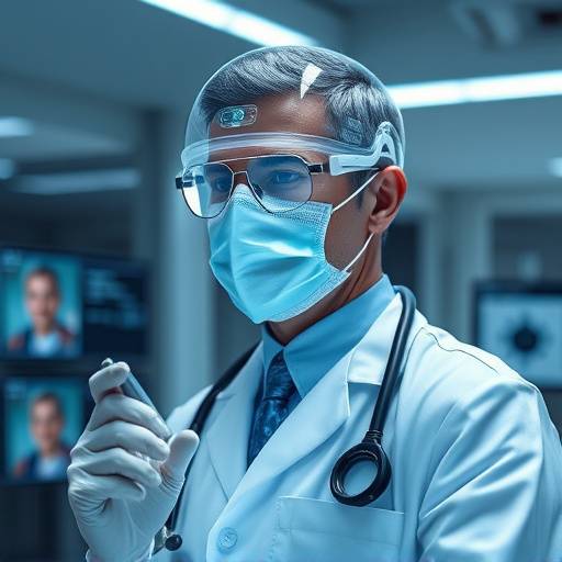 Un medico che interagisce con una tecnologia medica avanzata olografica